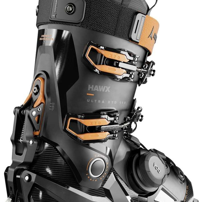 Atomic Hawx Ultra XTD 110 BOA Ski Boot 2024 - Black ski boot with orange accents and silver buckles.