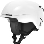 Atomic Junior's Four Helmet 2024 - A white helmet with a black chin strap and a small, round logo on the side.