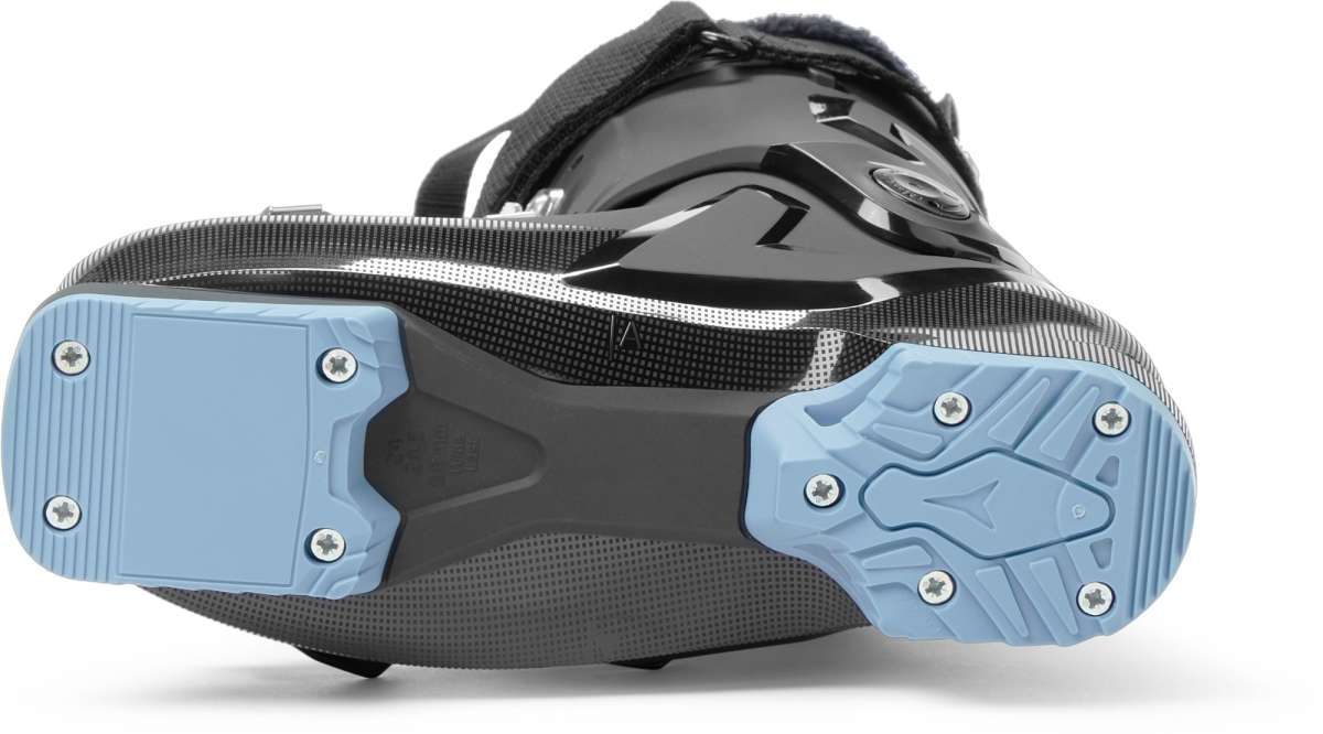 Atomic Women's Hawx Magna 85 Ski Boot 2023 - Black ski boot with a textured, rubber-like sole and silver screws on the bottom.