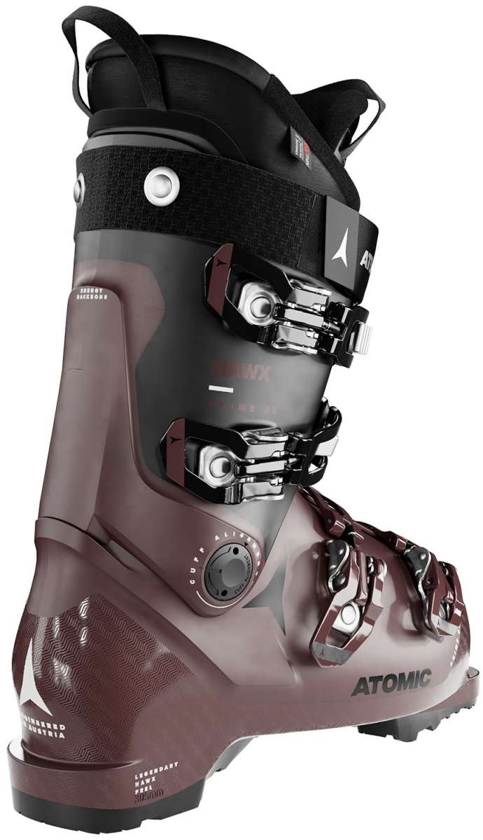 Atomic Women's Hawx Prime 95 Ski Boot 2024 - Black ski boot with a white logo on top and silver buckles.