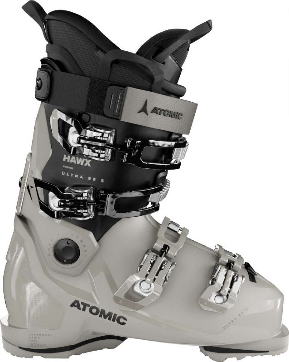 Atomic Women's Hawx Ultra 95 S Ski Boots 2023-2024 - Black ski boots with silver buckles and straps.