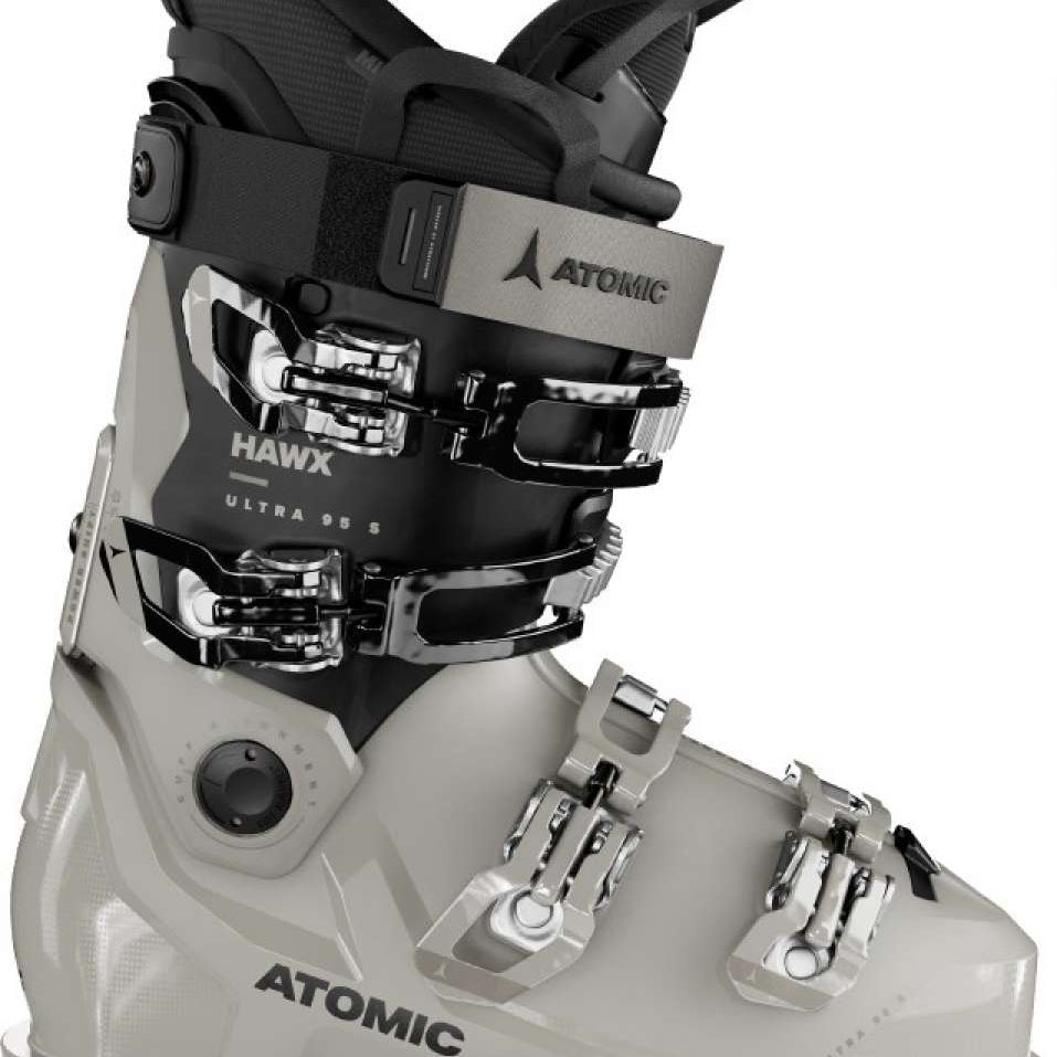 Atomic Women's Hawx Ultra 95 S Ski Boots 2023-2024 - Black ski boots with silver buckles and straps.