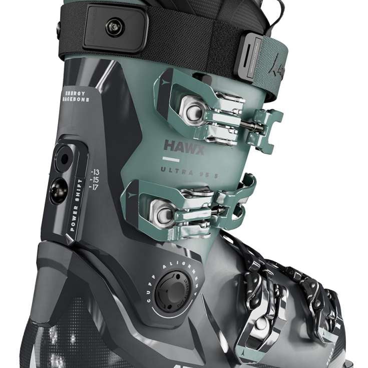 Atomic Women's Hawx Ultra 95 S Ski Boots 2023-2024 - A black ski boot with silver buckles and straps, featuring a sleek design.
