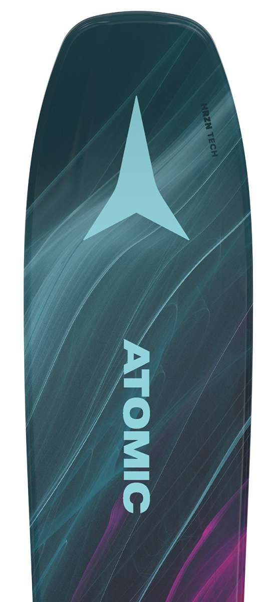 Atomic Women's Maven 86 Flat Ski 2024 - A dark gray women's ski with a white logo featuring an upside-down "A" and the word "atomic".