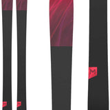 Atomic Women's Maven 93 C Flat 2024 - A black ski with a red and purple marbled pattern on top, featuring a black Atomic logo at the tip.