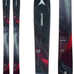 Atomic Women's Maven 93 C Skis 2023 - Black skis with red and white accents, featuring a wavy pattern on top and bottom.