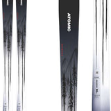 Atomic Maverick 95 Ti Skis 2024 - Black skis with white lettering and a triangular logo at the top, featuring a gradient design that transitions from dark to light gray towards the bottom.