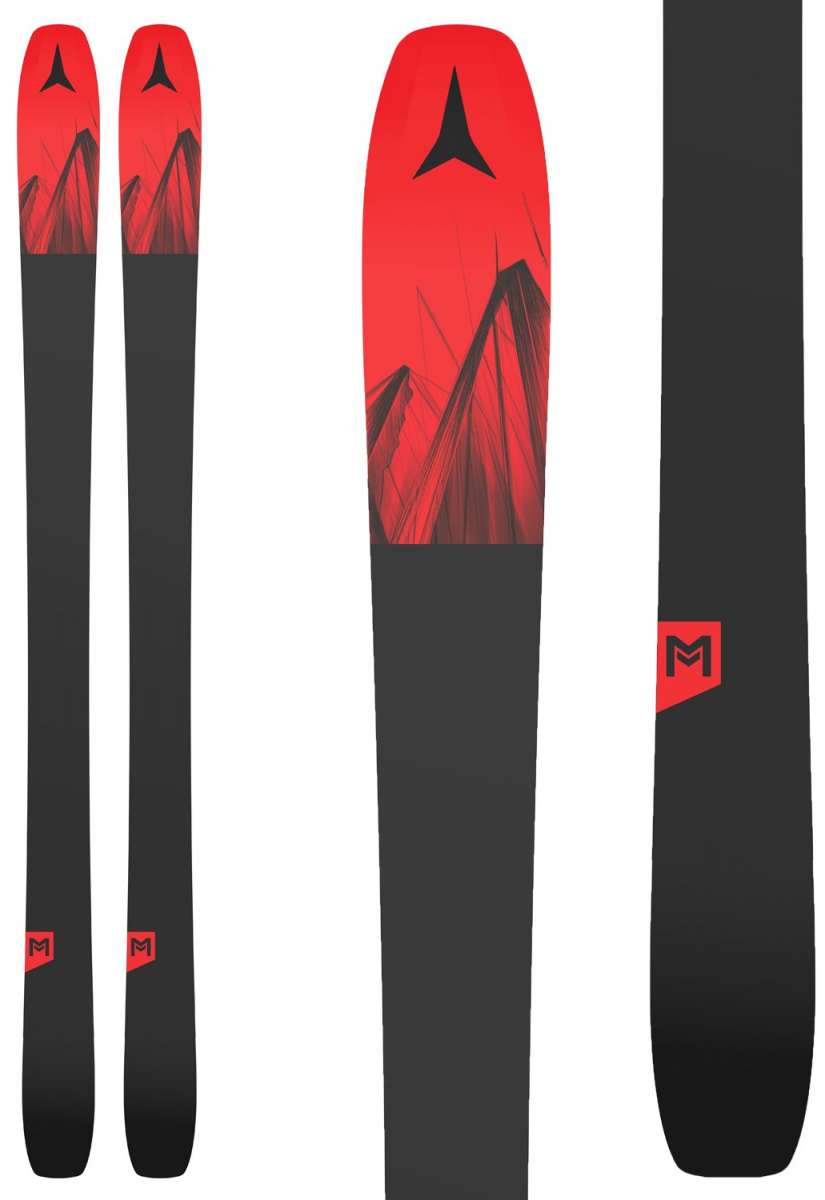 Atomic Maverick 95 Ti Skis 2024 - Black skis with a red Atomic logo at the tip and a black Atomic wordmark on the tail.