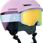 Atomic Ladies Revent + LF Helmet - A pink helmet with a white strap and a silver logo on the front.