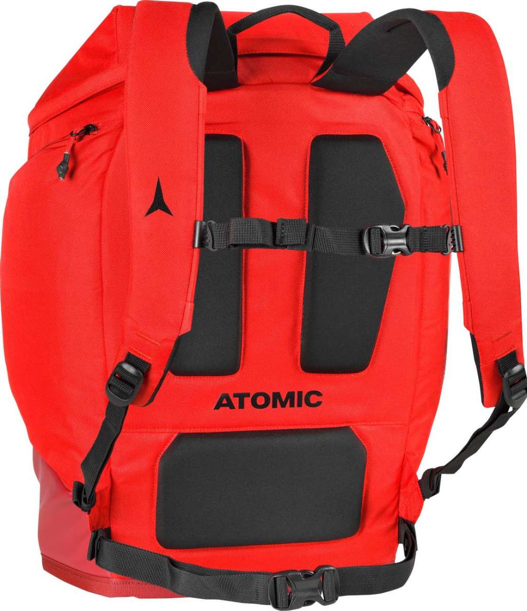 Atomic RS 30L Backpack - A red backpack with a black zipper and straps, featuring a small black logo on the front.