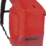 Atomic RS 30L Backpack - A red backpack with a zippered front pocket and two black zipper pulls on either side of the top.