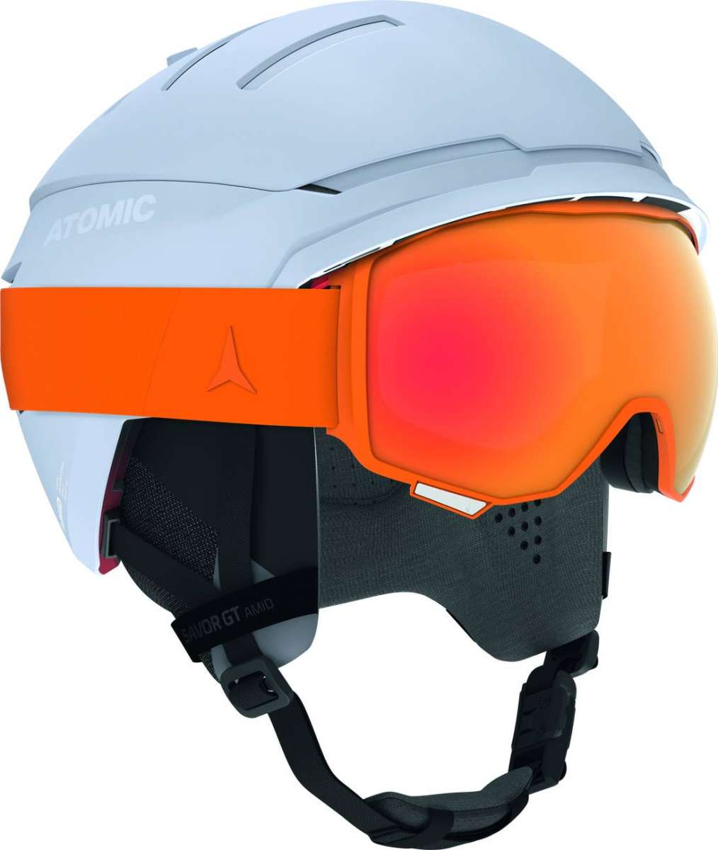 Atomic Savor GT Amid CTD Helmet 2022-2023 - A matte black helmet with a white logo on the side and a chin strap.