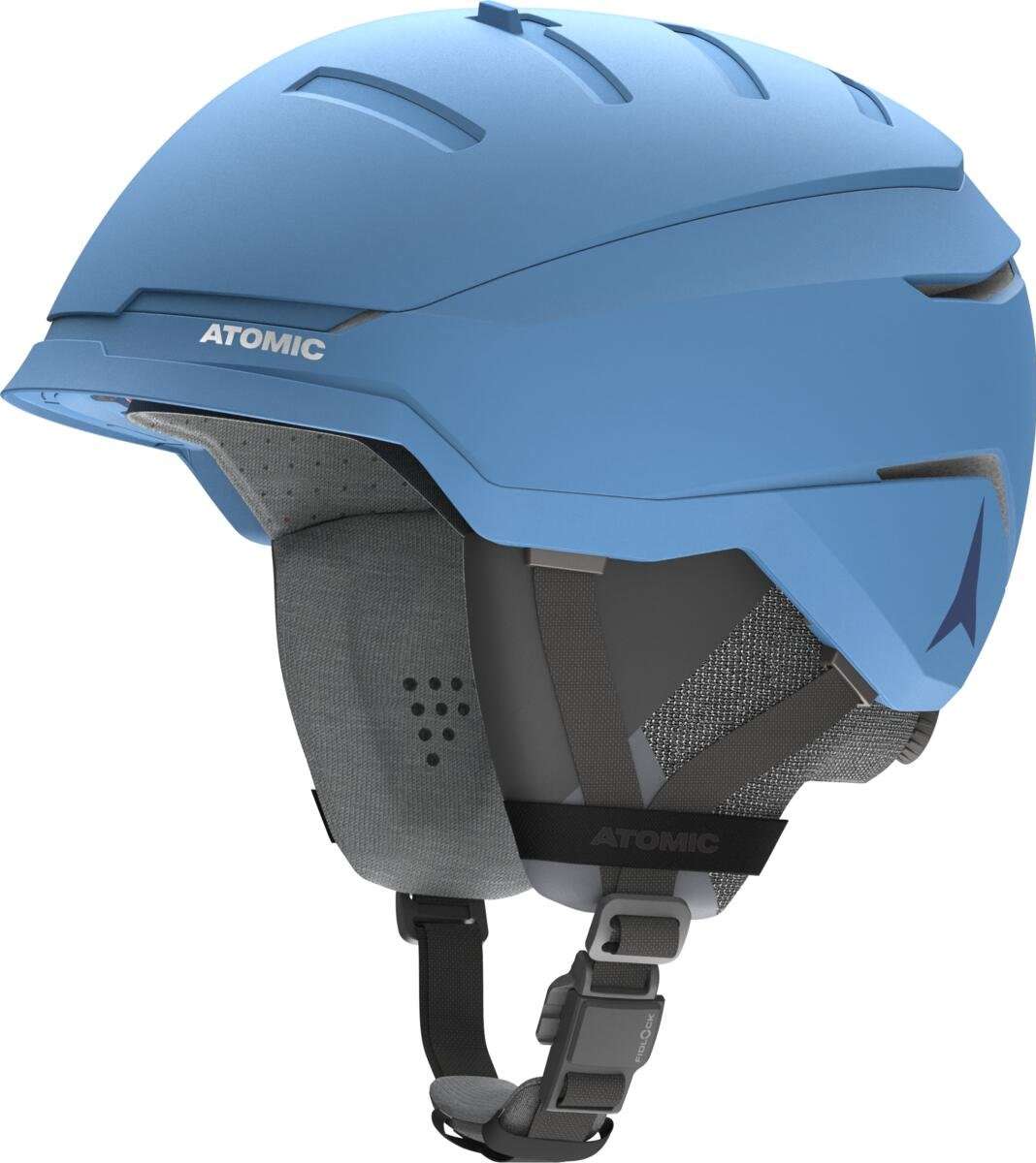 Atomic Savor GT Amid Helmet 2022-2023 - A matte black helmet with a white logo on the side and a chin strap.