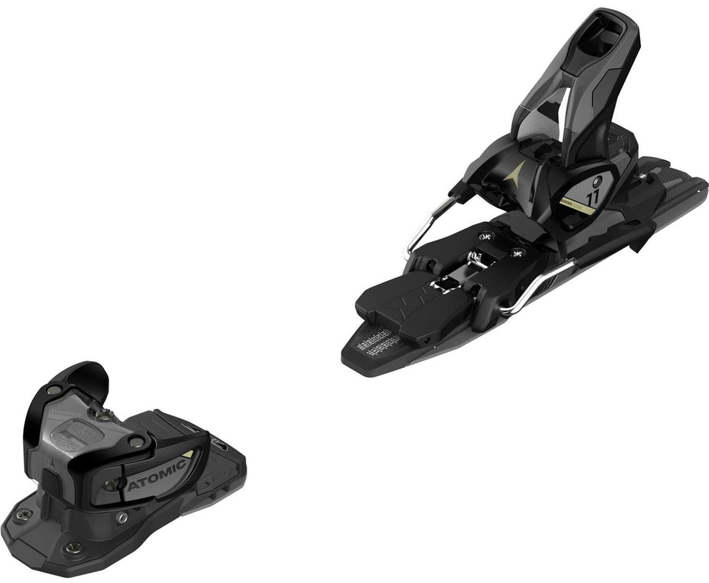 Atomic Warden 11 MNC Ski Bindings - Black bindings with silver hardware and a black plastic base plate.
