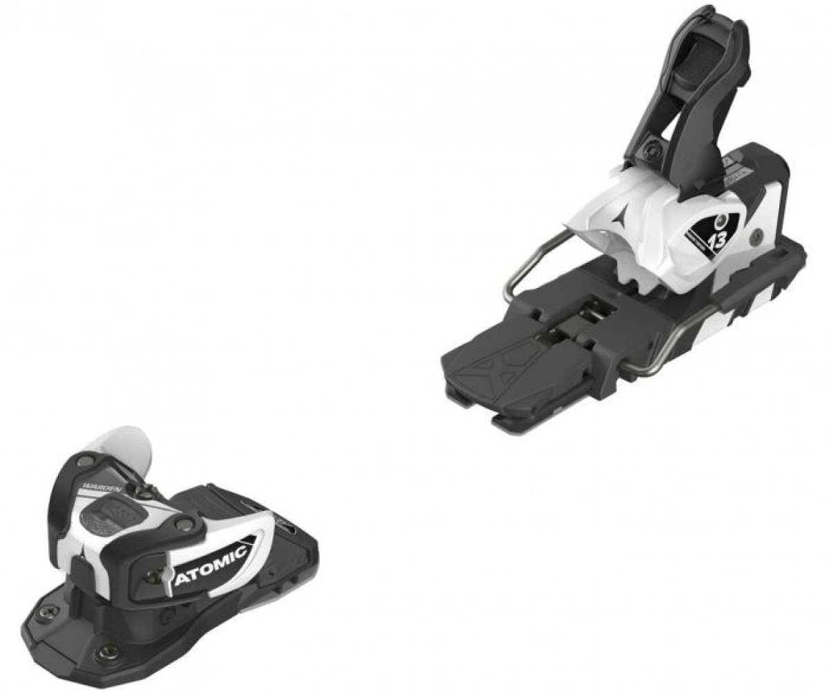 Atomic Warden 13 MNC Ski Binding - A black ski binding with a white logo and silver hardware.