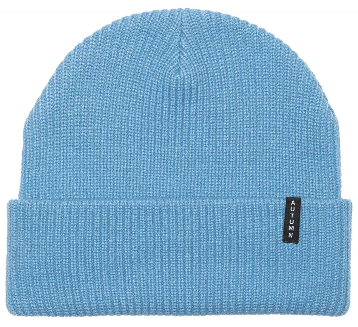 Autumn Select Beanie 2023 - A light blue beanie with a ribbed texture and a small black tag on the front that reads "AUTUMN" in white letters.