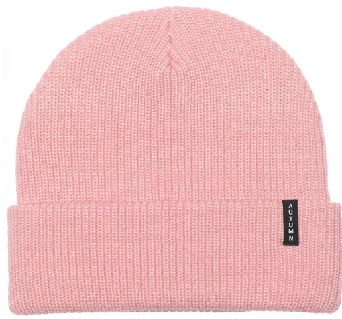 Autumn Select Beanie 2023 - A light pink beanie with a ribbed texture and a small black tag on the front that says "AUTUMN" in white letters.