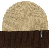 Autumn Blocked Beanie 2024 - A tan beanie with a brown brim and a small black tag that says "AUTUMN" in white letters.