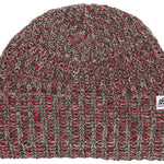 Autumn Nomad Beanie 2024 - A gray beanie with red stripes and a white logo on the front.