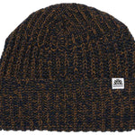 Autumn Nomad Beanie 2024 - A dark brown beanie with a subtle orange and yellow marbled pattern.