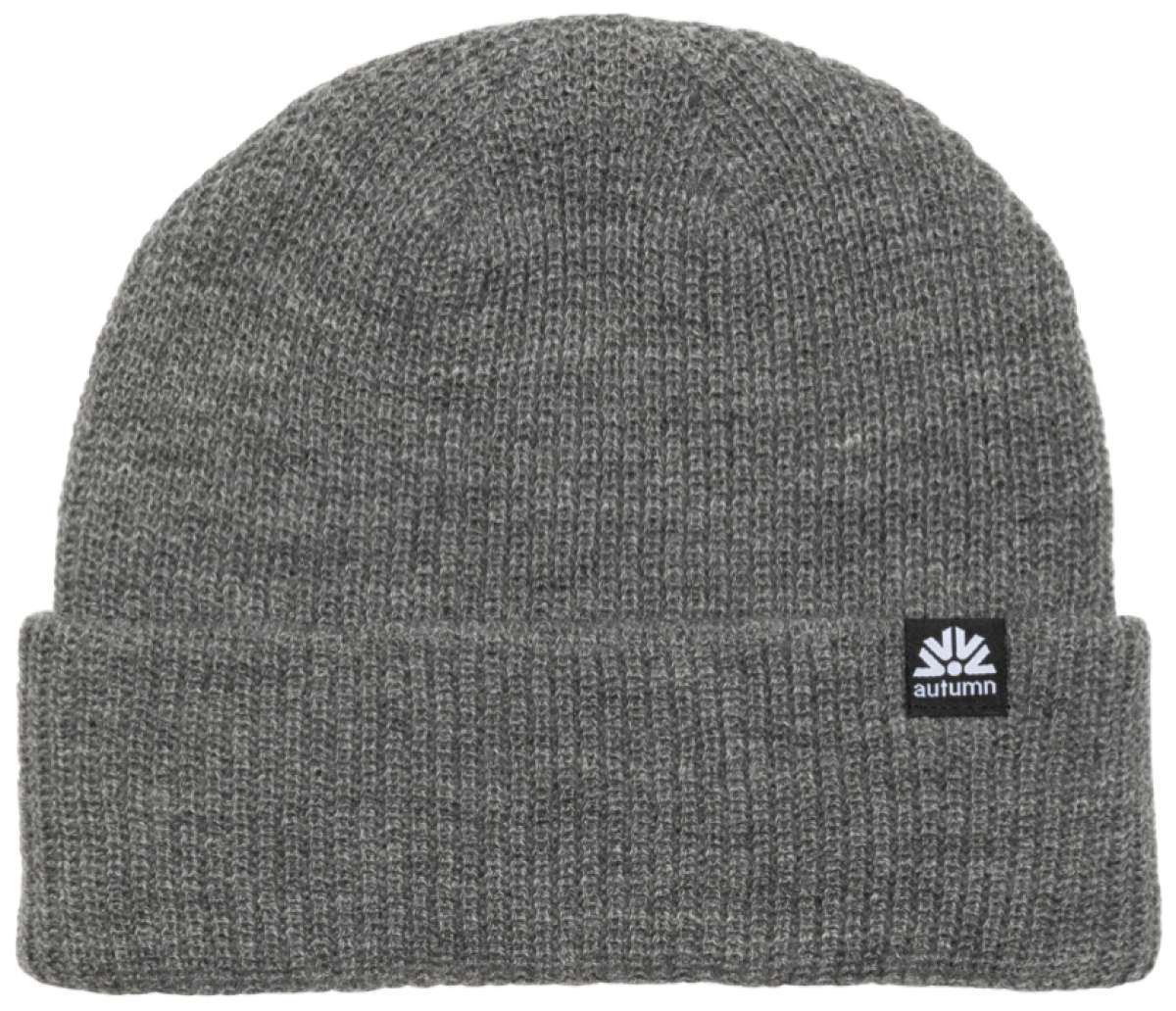 Autumn Simple Beanie 2022-2023 - A gray beanie with a small black tag featuring the word "autumn" in white letters.