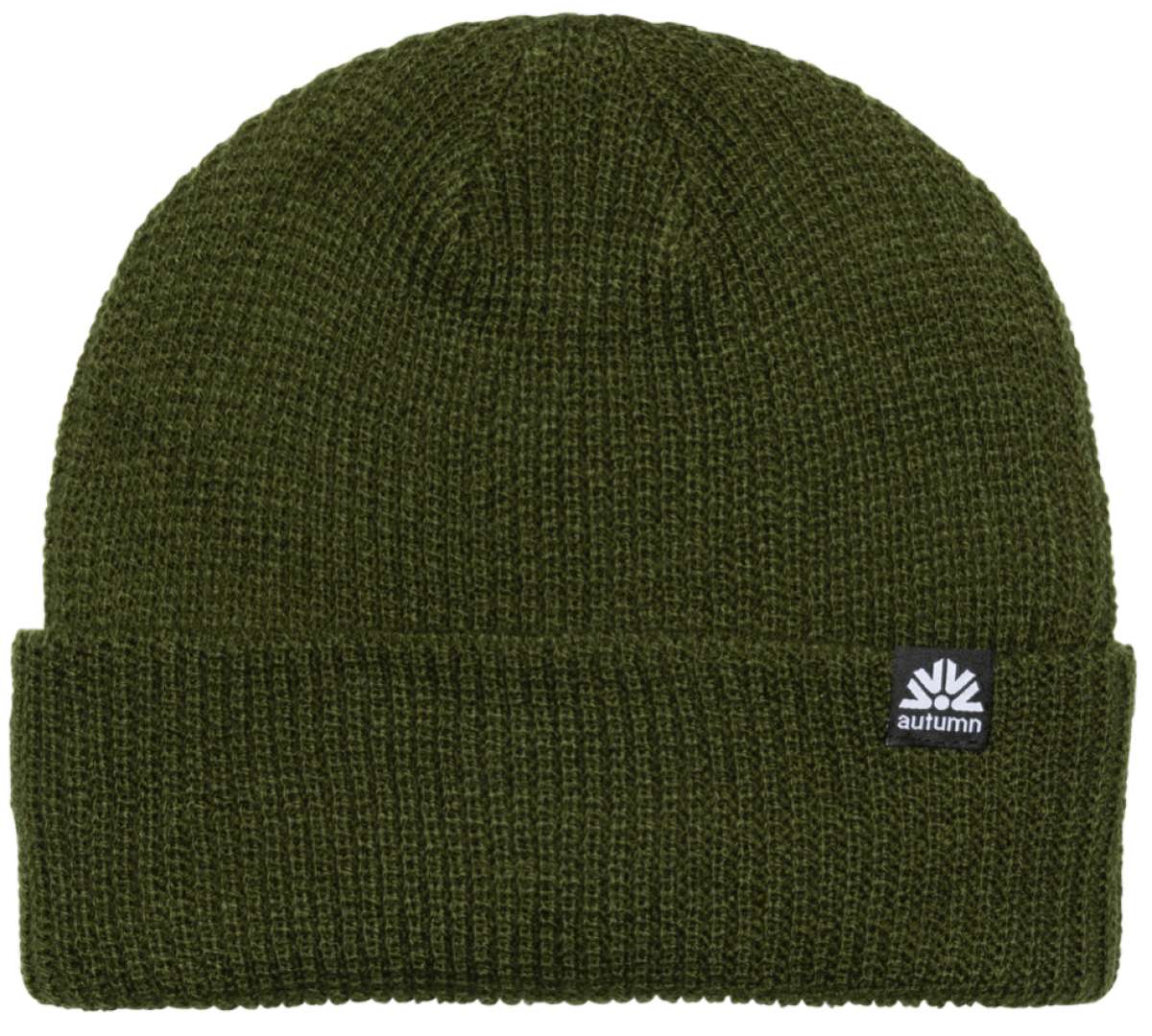 Autumn Simple Beanie 2022-2023 - A dark green beanie with a small black tag featuring the word "autumn" in white letters.
