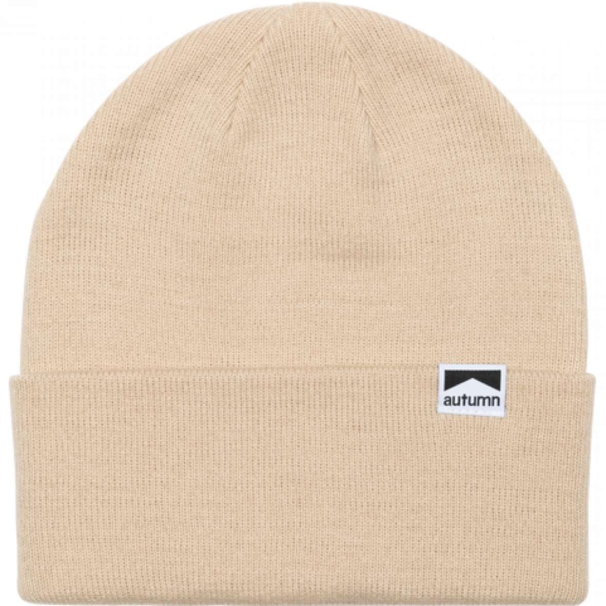 Autumn Surplus Beanie 2023 - A light brown beanie with a small black and white logo on the front that says "autumn" in lowercase letters.