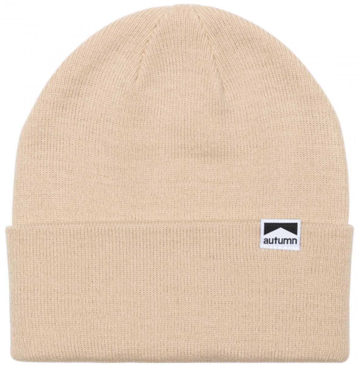 Autumn Surplus Beanie 2023 - A light brown beanie with a small black and white logo on the front that says "autumn" in lowercase letters.