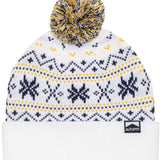 Autumn Surplus Wonderland Beanie 2023 - A white beanie with a yellow and gray snowflake pattern.