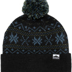 Autumn Surplus Wonderland Beanie 2023 - A black beanie with a blue and green snowflake pattern on top.