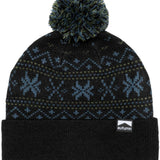 Autumn Surplus Wonderland Beanie 2023 - A black beanie with a blue and green snowflake pattern on top.