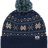 Autumn Surplus Wonderland Beanie 2023 - A navy blue beanie with a snowflake pattern and a large pom-pom on top.