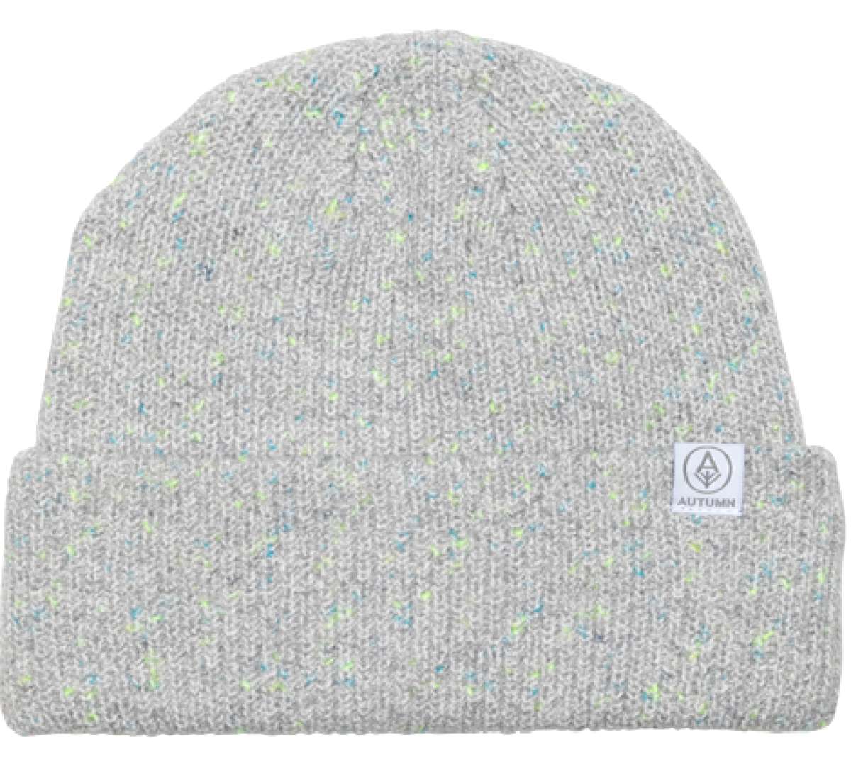 Autumn Sustainable Select R Beanie 2023 - A light gray beanie with a subtle speckled pattern of blue and green flecks.