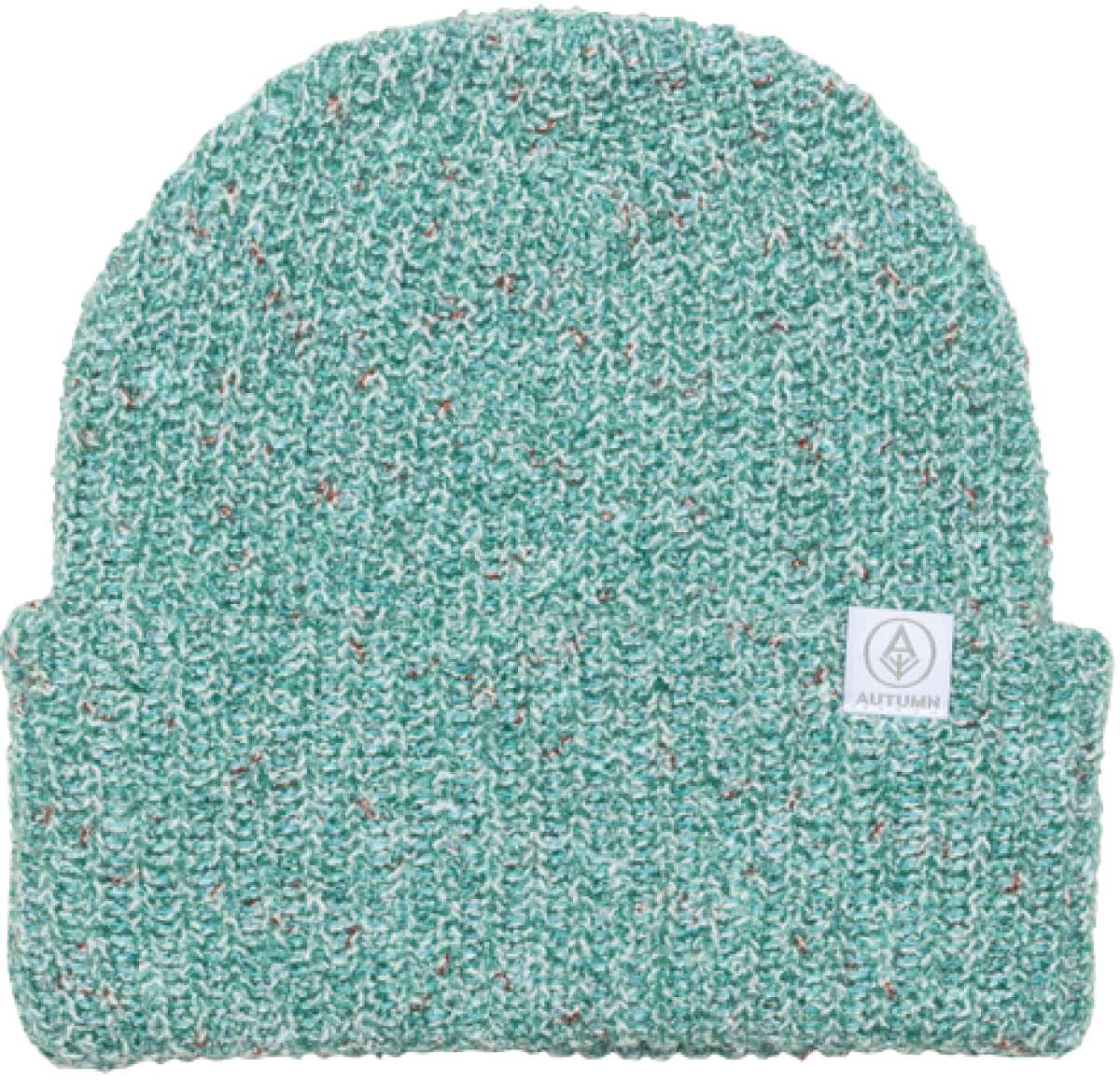 Autumn Sustainable Simple R Beanie 2023 - A light green beanie with a subtle speckled pattern and a small white logo on the front.