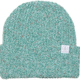 Autumn Sustainable Simple R Beanie 2023 - A light green beanie with a subtle speckled pattern and a small white logo on the front.