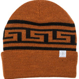 Autumn Sustainable Surplus R Beanie 2023 - A brown beanie with a black geometric pattern on the front band.