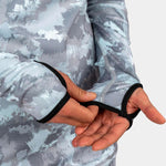 BlackStrap Cloudchaser Crew Top Baselayer 2024 - A black crew-neck top with a white and grey abstract pattern.