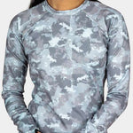 BlackStrap Cloudchaser Crew Top Baselayer 2024 - A light blue and grey crew neck top with a cloud-like pattern.