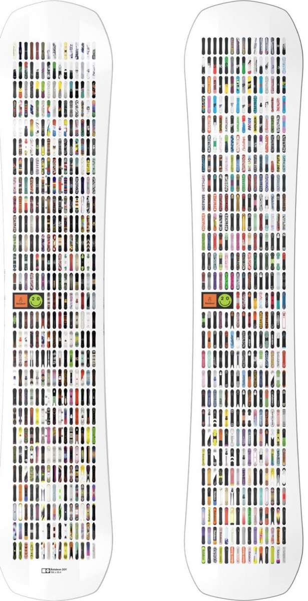 Bataleon 20Y Snowboard 2024 - A black snowboard with a white logo and text on top, featuring a blue stripe at the bottom.