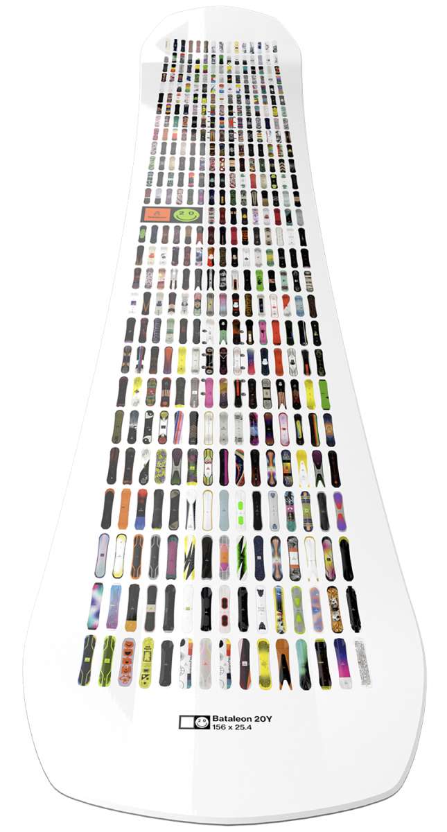 Bataleon 20Y Snowboard 2024 - White snowboard with black and green graphics on top sheet.