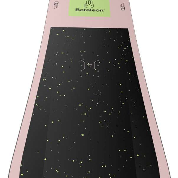Bataleon Blow Snowboard 2024 - A black snowboard with yellow speckles and a light pink border.