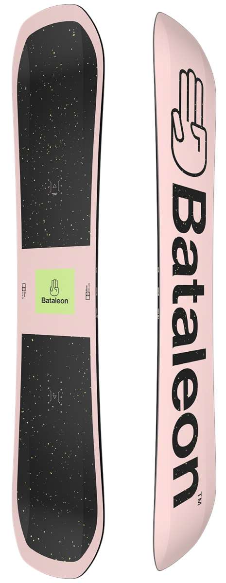 Bataleon - A black snowboard with a green logo on top of it.