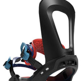Bataleon Camel Toe Snowboard Bindings 2022 - A pair of black snowboard bindings with red and blue accents.