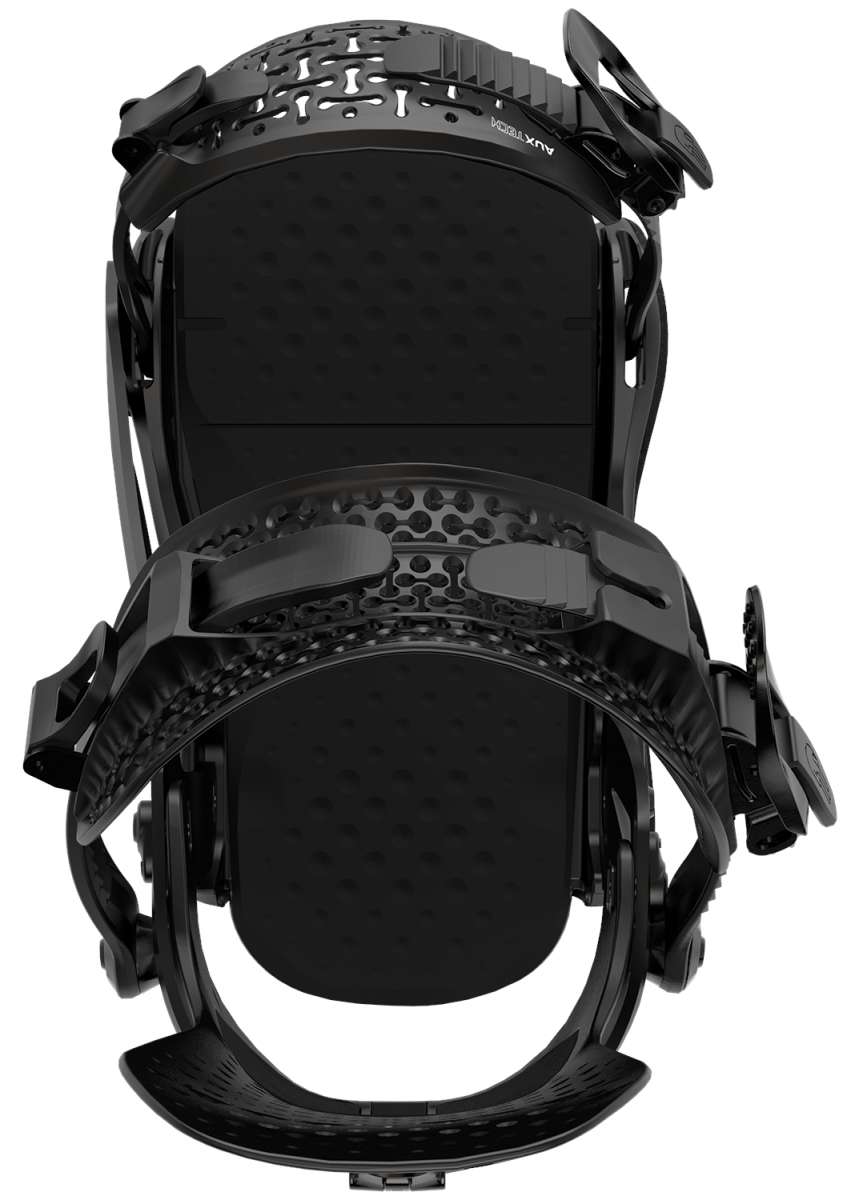 Bataleon Chaos Snowboard Bindings 2024 - A black snowboard binding with a textured strap and a circular metal component on top.