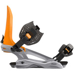 Bataleon Chaos Snowboard Bindings 2024 - A pair of snowboard bindings with a predominantly black base and vibrant orange accents on the straps.