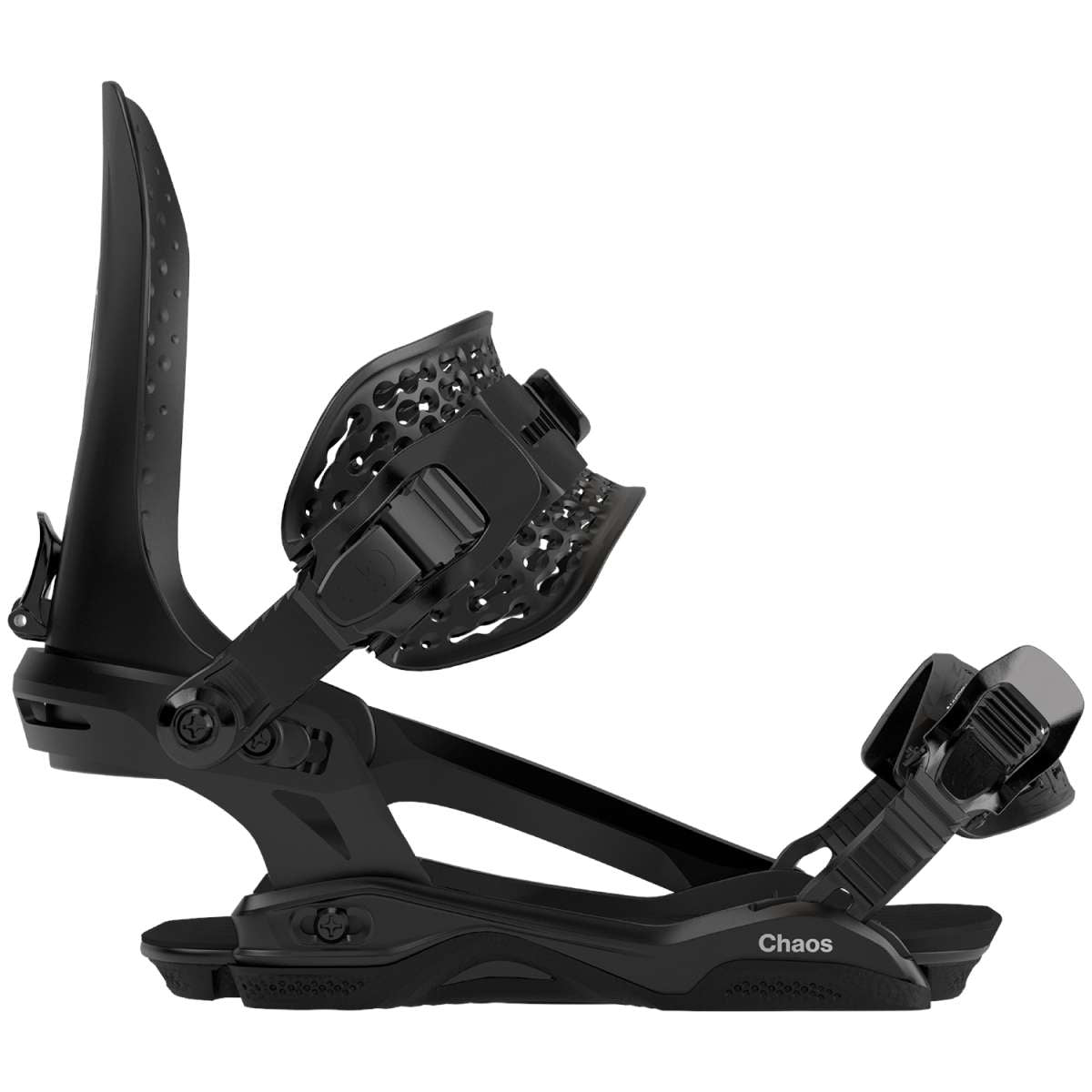 Bataleon Chaos Snowboard Bindings 2024 - Black snowboard bindings with a sleek, modern design and adjustable straps.