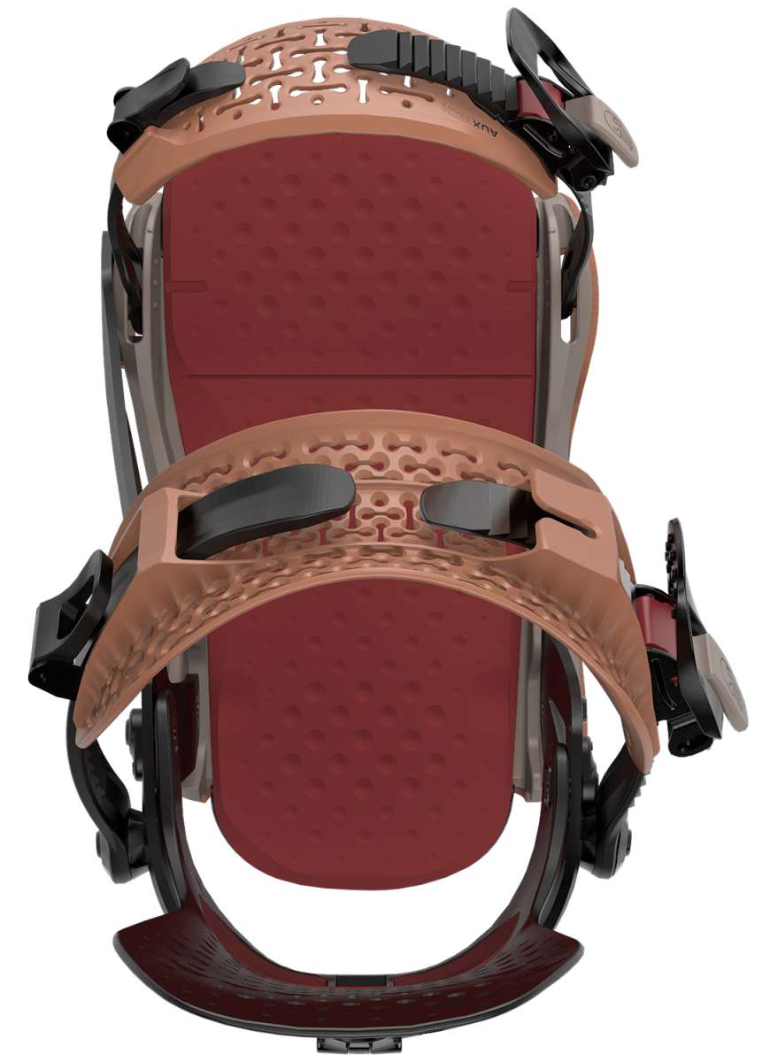 Bataleon Chaos Snowboard Bindings 2024 - A brown snowboard binding with a textured pattern on top and black buckles.