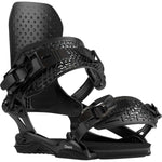 Bataleon Chaos Snowboard Bindings 2024 - Black bindings with a textured strap and a patterned plastic piece on top of the footbed.