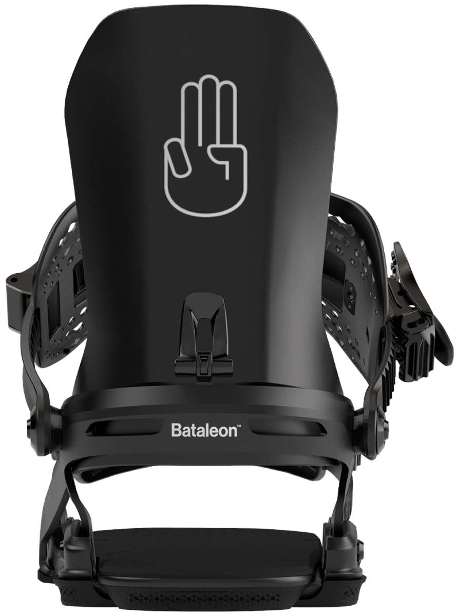 Bataleon Chaos Snowboard Bindings 2024 - A black snowboard binding with a white logo of a hand making a "stop" gesture on top.