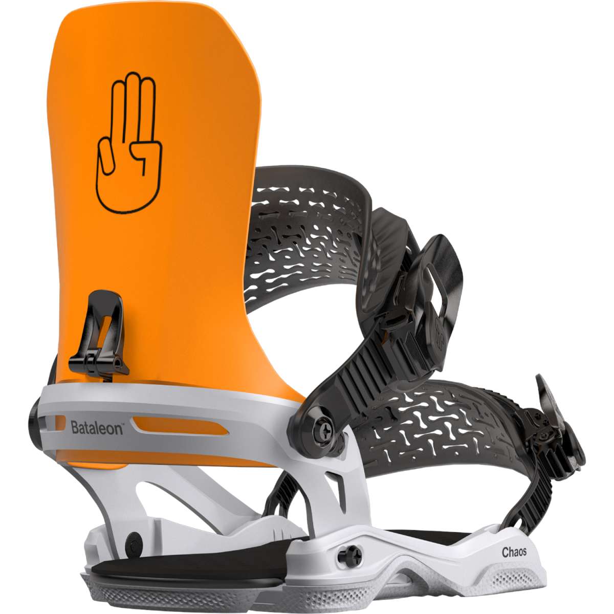 Bataleon Chaos Snowboard Bindings 2024 - A pair of snowboard bindings with a predominantly black base and silver buckles.